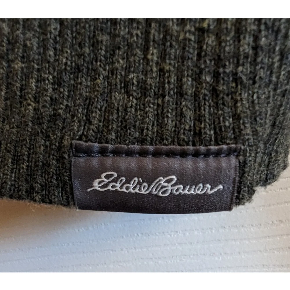 Eddie Bauer Sweater Men 2XL Cotton Merino Wool Long Sleeve V Neck Pullover Gray
